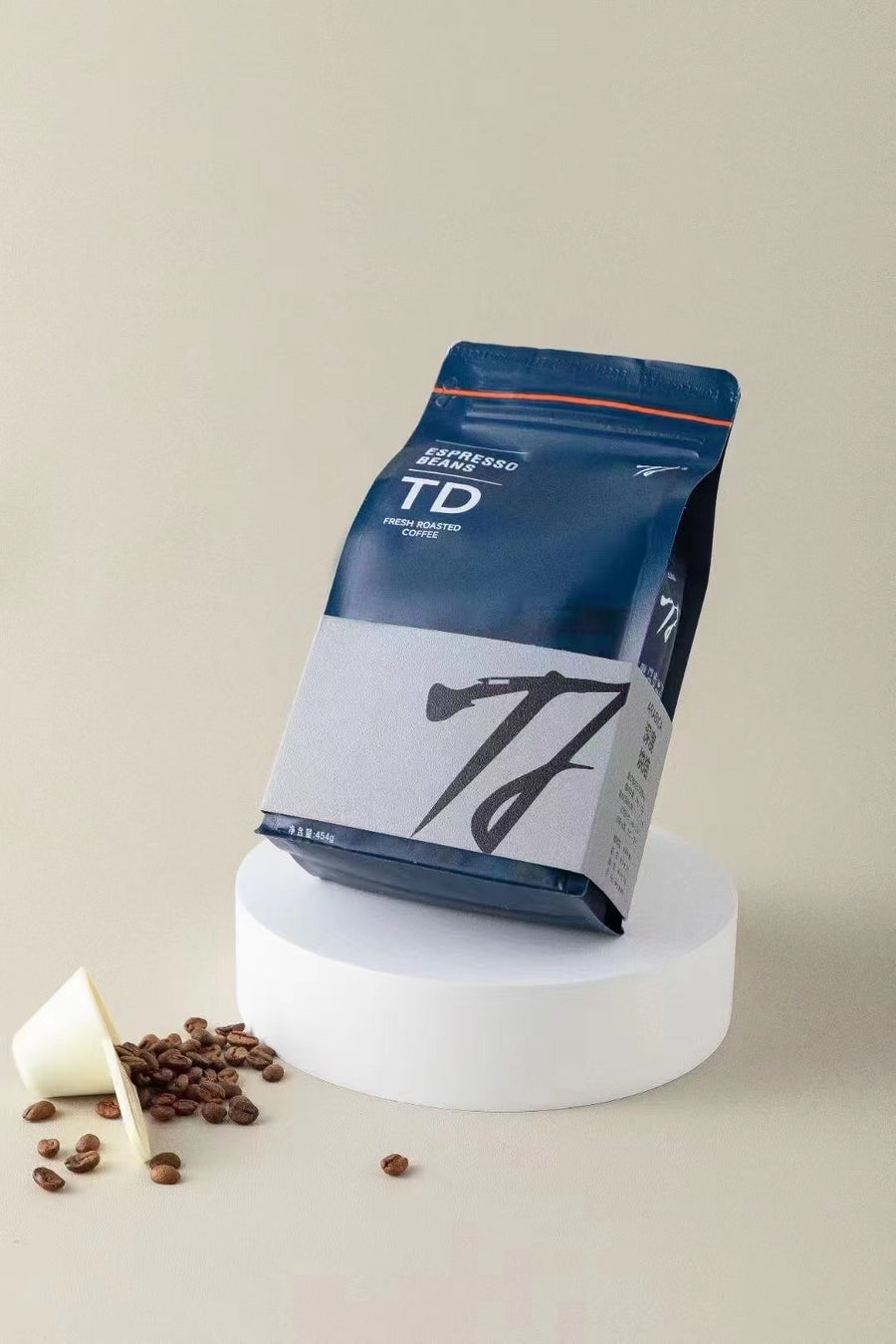 TD Coffee navy espresso pouch with white, green and orange band options
