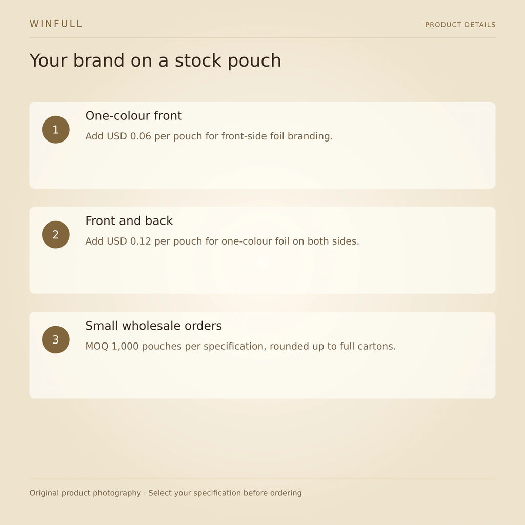 WINFULL your brand on a stock pouch; classic coffee packaging