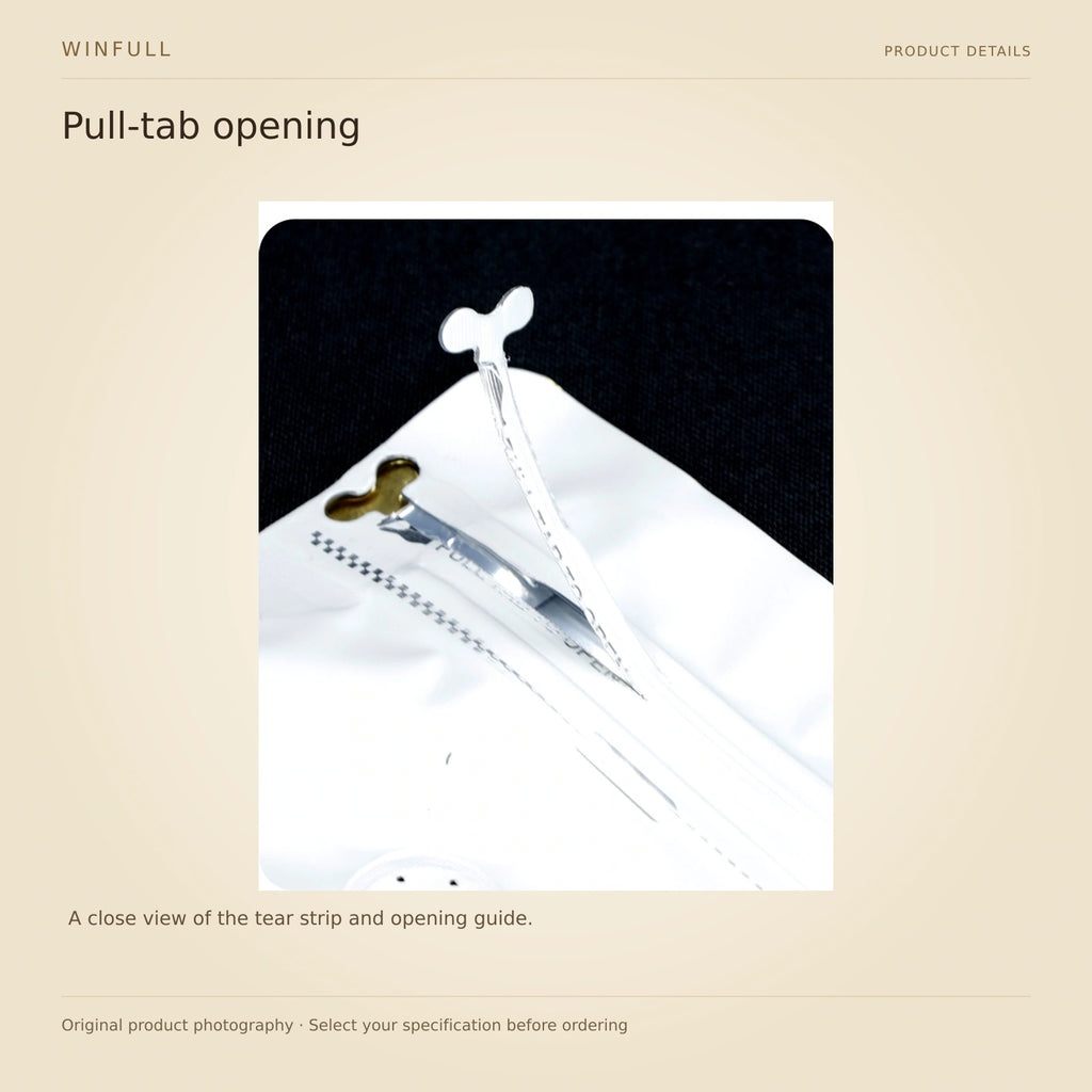 WINFULL pull-tab opening; color panel coffee packaging