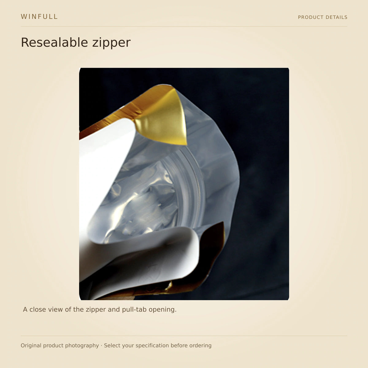 WINFULL resealable zipper; color panel coffee packaging