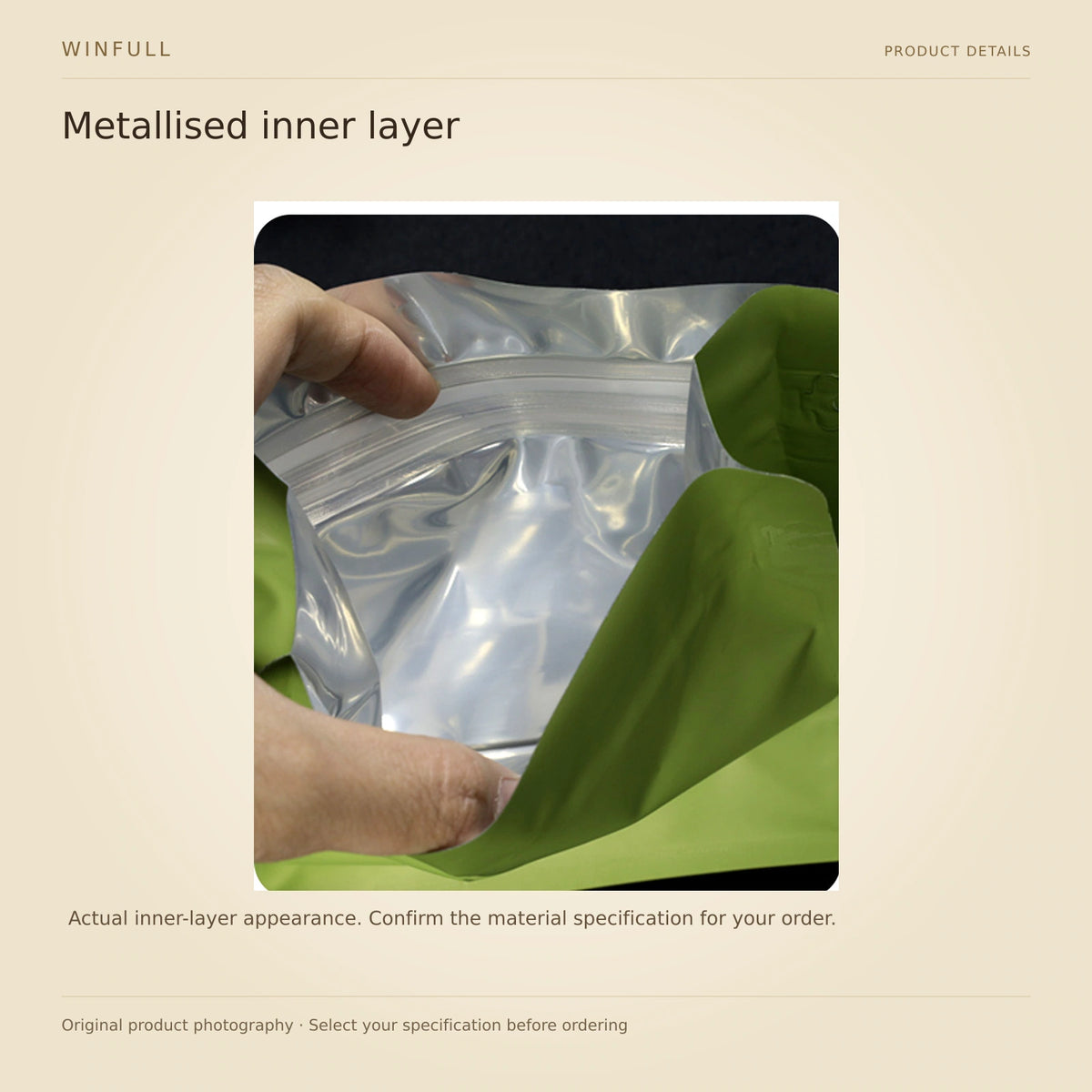 WINFULL metallised inner layer; cube coffee packaging