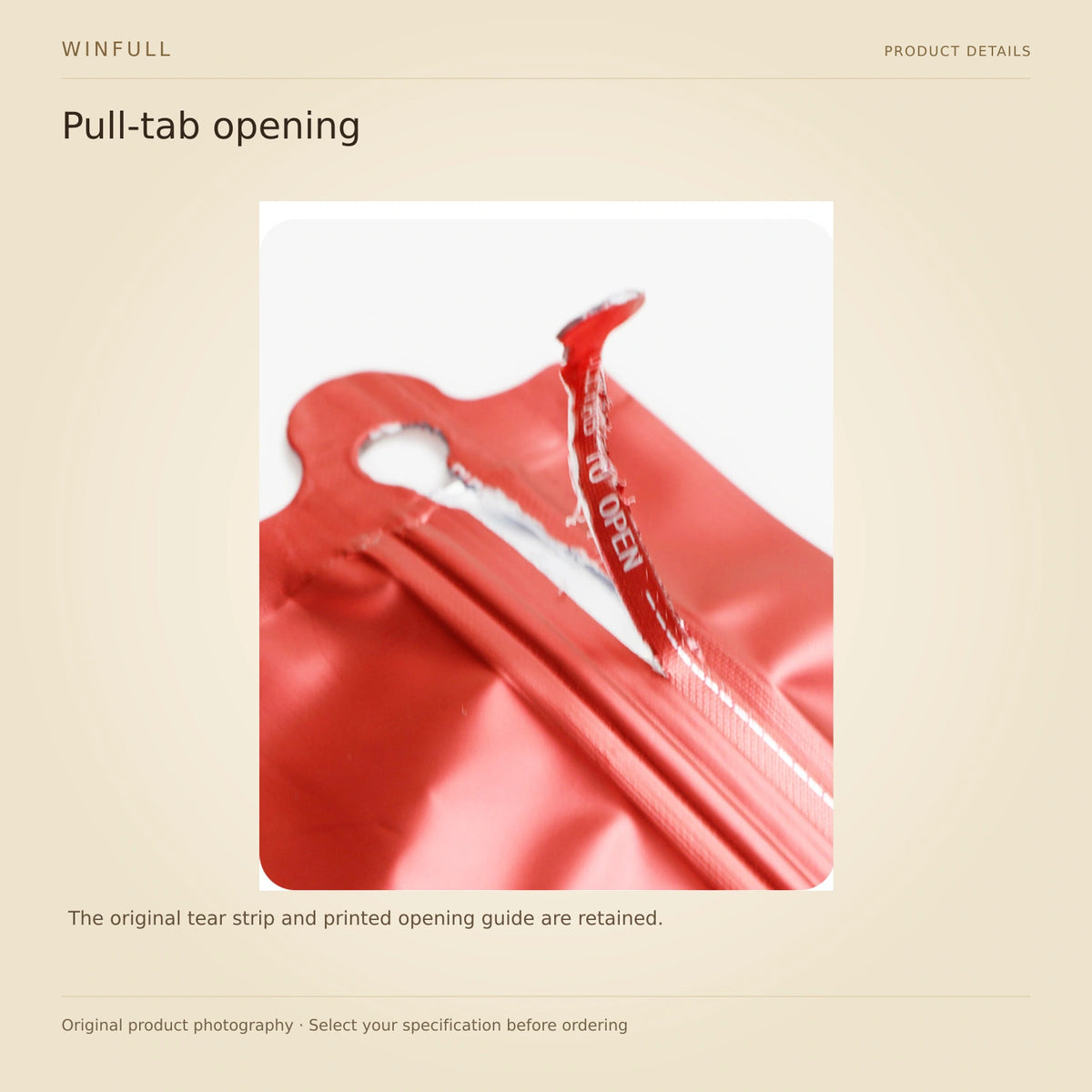 WINFULL pull-tab opening; diamond coffee packaging