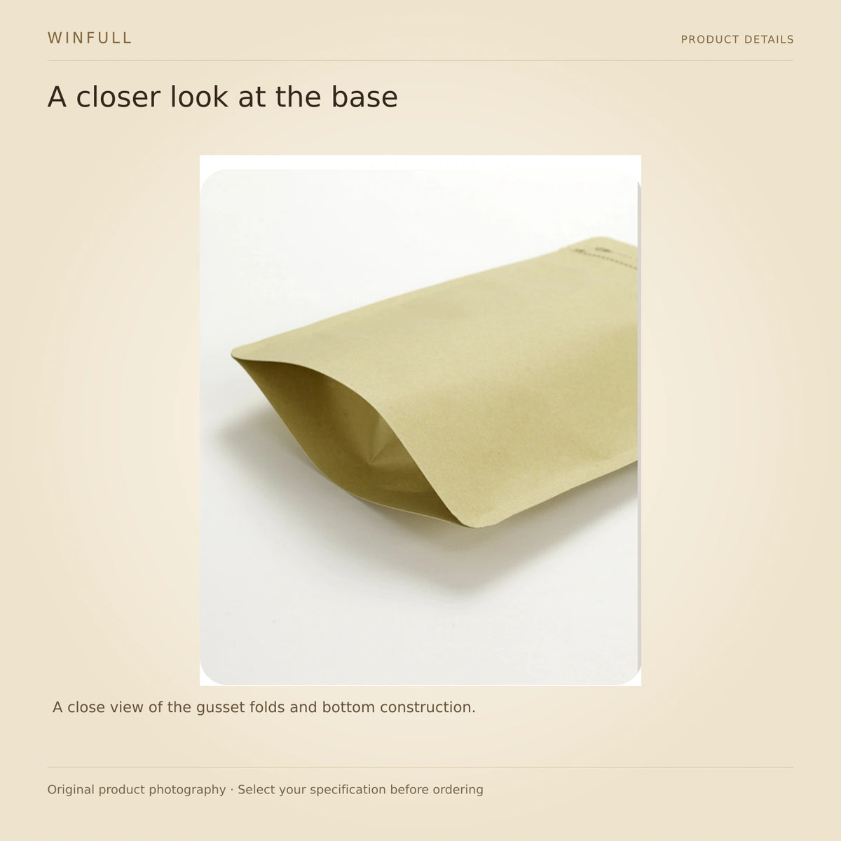 WINFULL a closer look at the base; stand up coffee packaging