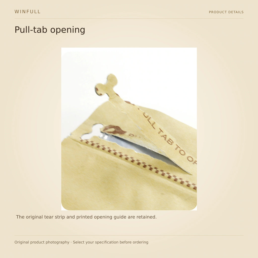 WINFULL pull-tab opening; stand up coffee packaging