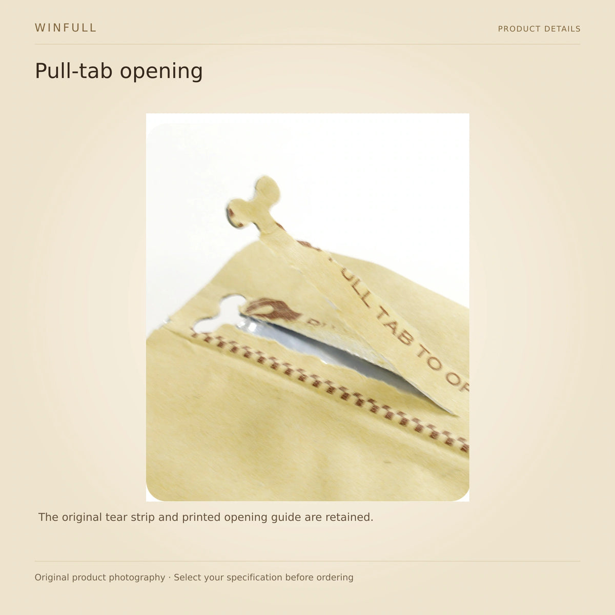 WINFULL pull-tab opening; stand up coffee packaging