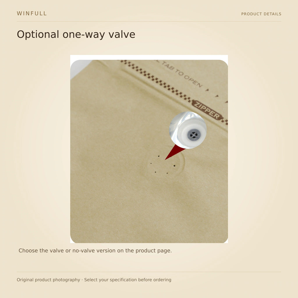 WINFULL optional one-way valve; stand up coffee packaging