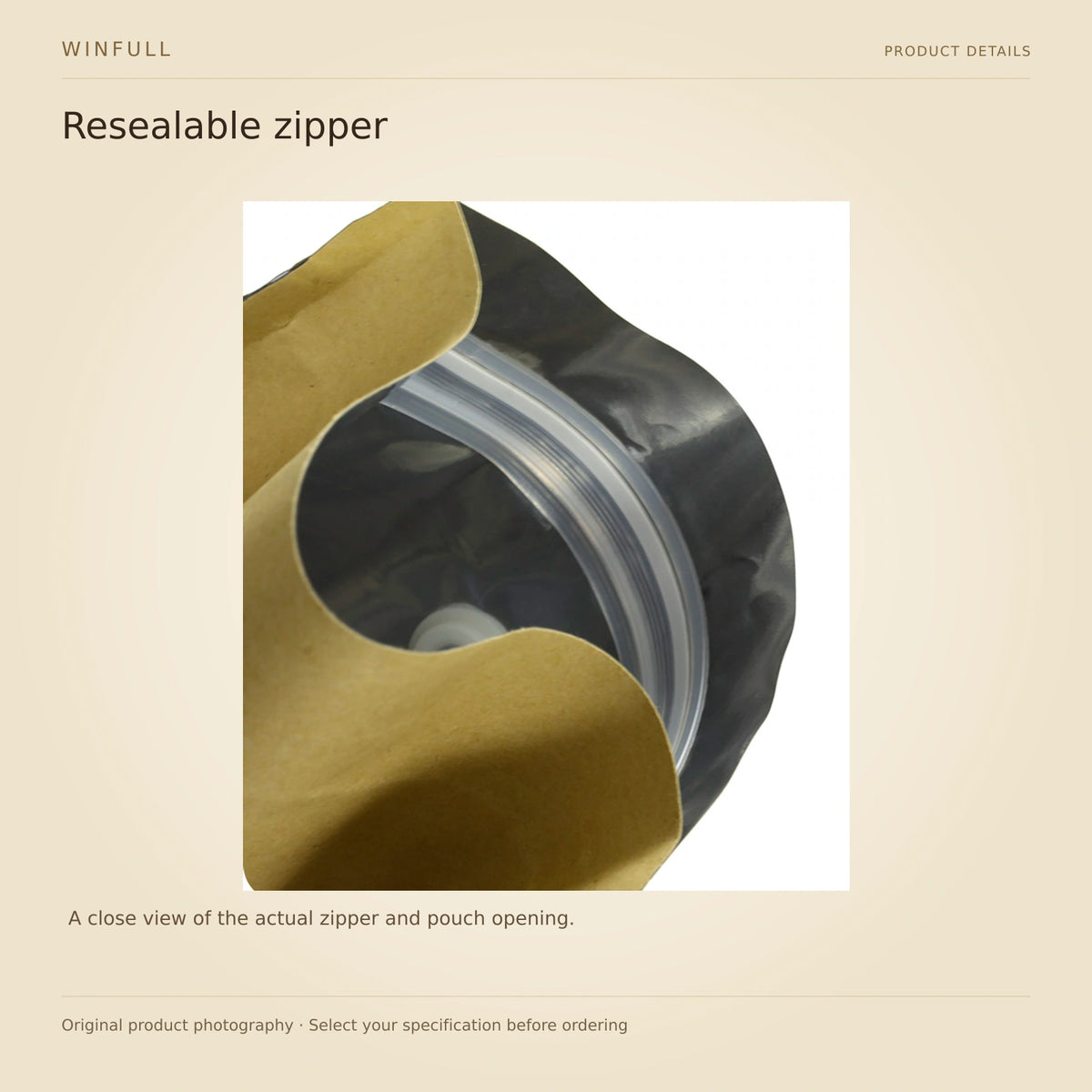 WINFULL resealable zipper; stand up coffee packaging