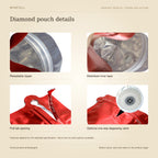 WINFULL diamond pouch details: resealable zipper, metallised inner layer, pull-tab opening, optional one-way degassing valve