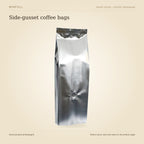 WINFULL side-gusset coffee bags, photographed stock coffee pouches on an ivory background