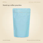 WINFULL stand-up coffee pouches, photographed stock coffee pouches on an ivory background